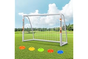 ORIENGEAR Soccer Goal, 12x6/10x6.5/8x6/6x4 Full Size Soccer Goals for Backyard, Soccer Net with Training Discs, Portable Soccer Goal for Kids and Adults with 1 Carry Bag, Porterias De Futbol