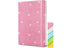 GINMLYDA Pink Glitter Notebook, 8.3x5.7” 160 Lined Pages Glitter Never Peel Off Sparkle Journal for Girls College Ruled A5 Hardcover Notebooks for Teens Women Writing Note Taking Office Work School Gifts