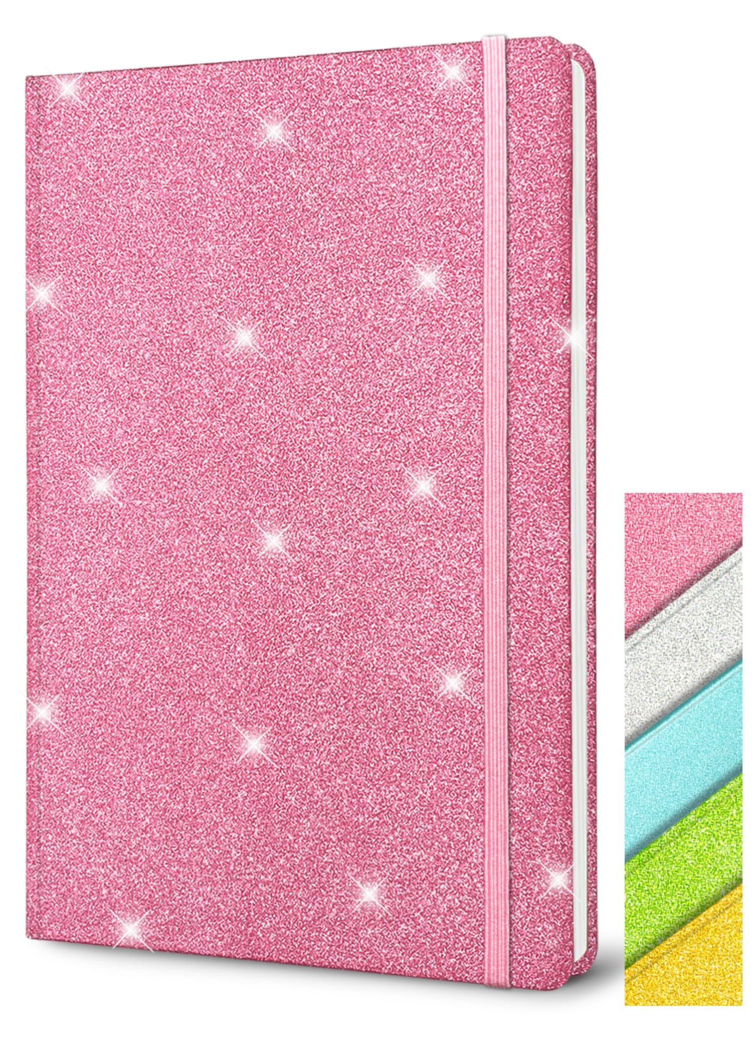 GINMLYDA Pink Glitter Notebook A5 Hardback, 21x14.5cm 160 Pages Never Peel Off Glitter Lined Notebook for Girls Cute Teenager Journal for Women Blank Hardcover Notepads for Work Girls Gift