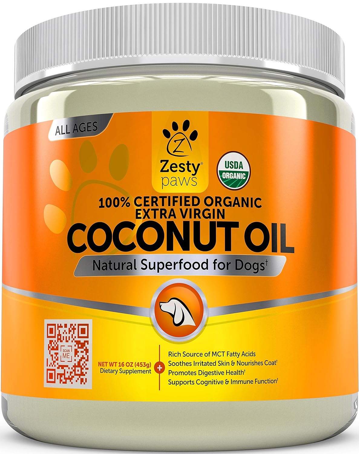 Zesty Paws Coconut Oil for Dogs Certified Organic Extra Virgin