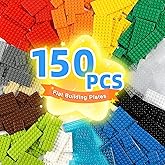 Noorastars 150 Pieces Small Base Plate Sets, Classic Flat Pieces for Moc Building, 12 Size DIY Building Boards - Compatible with Lego and All Major Brands, 14 Colors