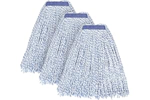 MATTHEW CLEANING PRODUCTS MATTHEW CLEANING Looped-Open Cotton Wet Mop 1.25'' Universal Headband Heavy Duty Commercial Mop Head Replacement for indoor and outdoor Use,Grease Stain Floor Cleaning String Mop Head Refill Pack of 3