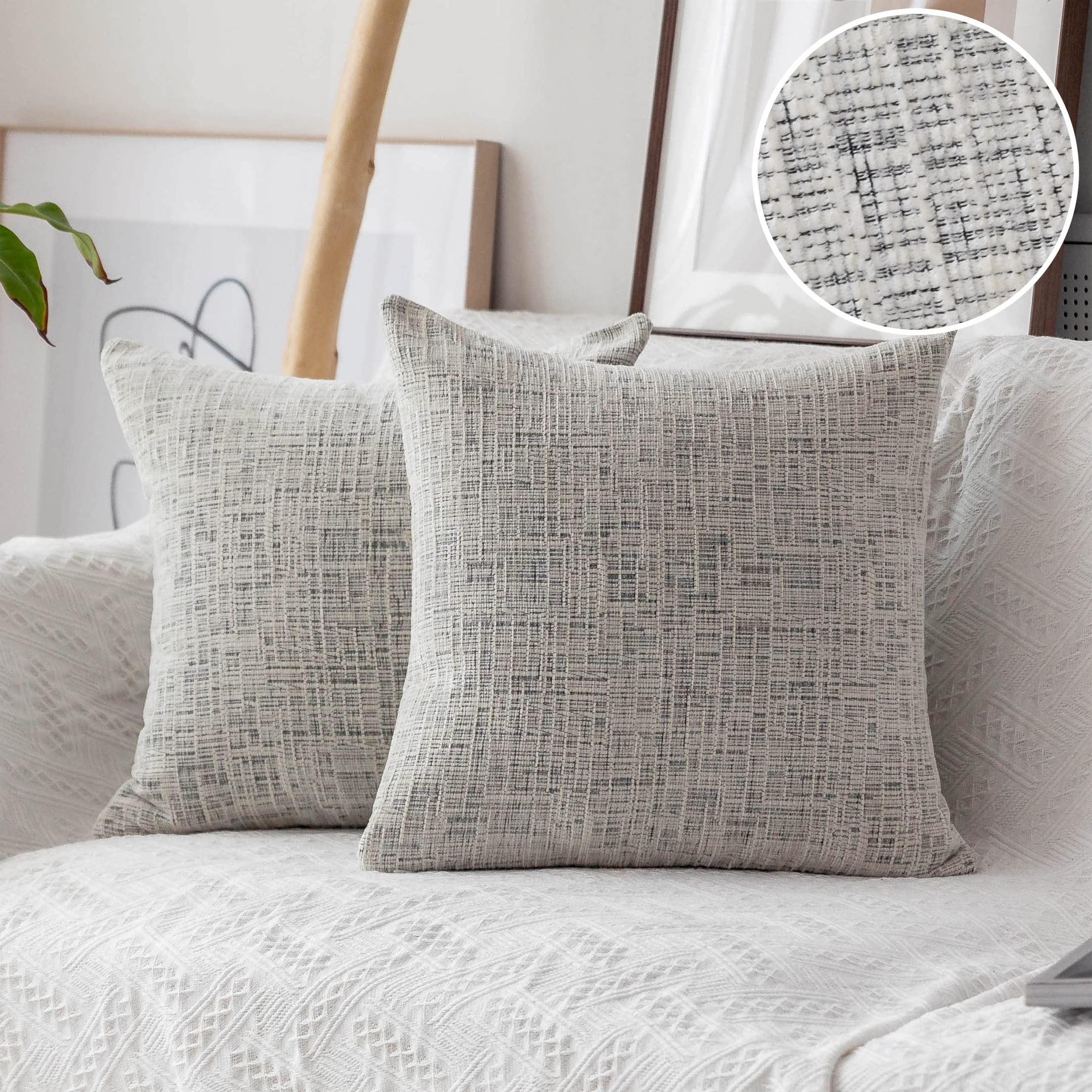 Home Brilliant 60 x 60 Cushion Covers for Sofa, Soft Thick White Mix Black Cushion Covers for Dining Room Living Room, Chenille Cushions for Bed Set of 2, 60cm, Cream Mixed Black