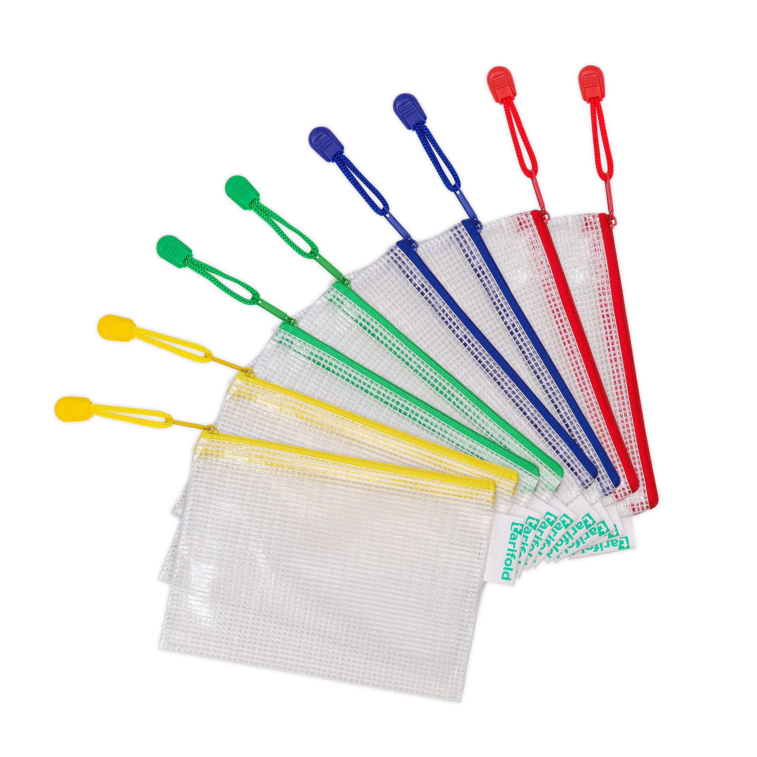 Tarifold Fr 509069 Pack of 8 A6 Plastic Zip-Up Document Folders for Offices, Travel, School, Home, Assorted Colours