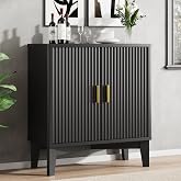 Xixini Fluted Sideboard Buffet Cabinet, 30" Wood Coffee Bar Cabinet, Black | Mid Century Modern, Adjustable Shelves, Small Compact Accent Cabinet with 2 Doors for Kitchen, Dining Room &amp; Living Room