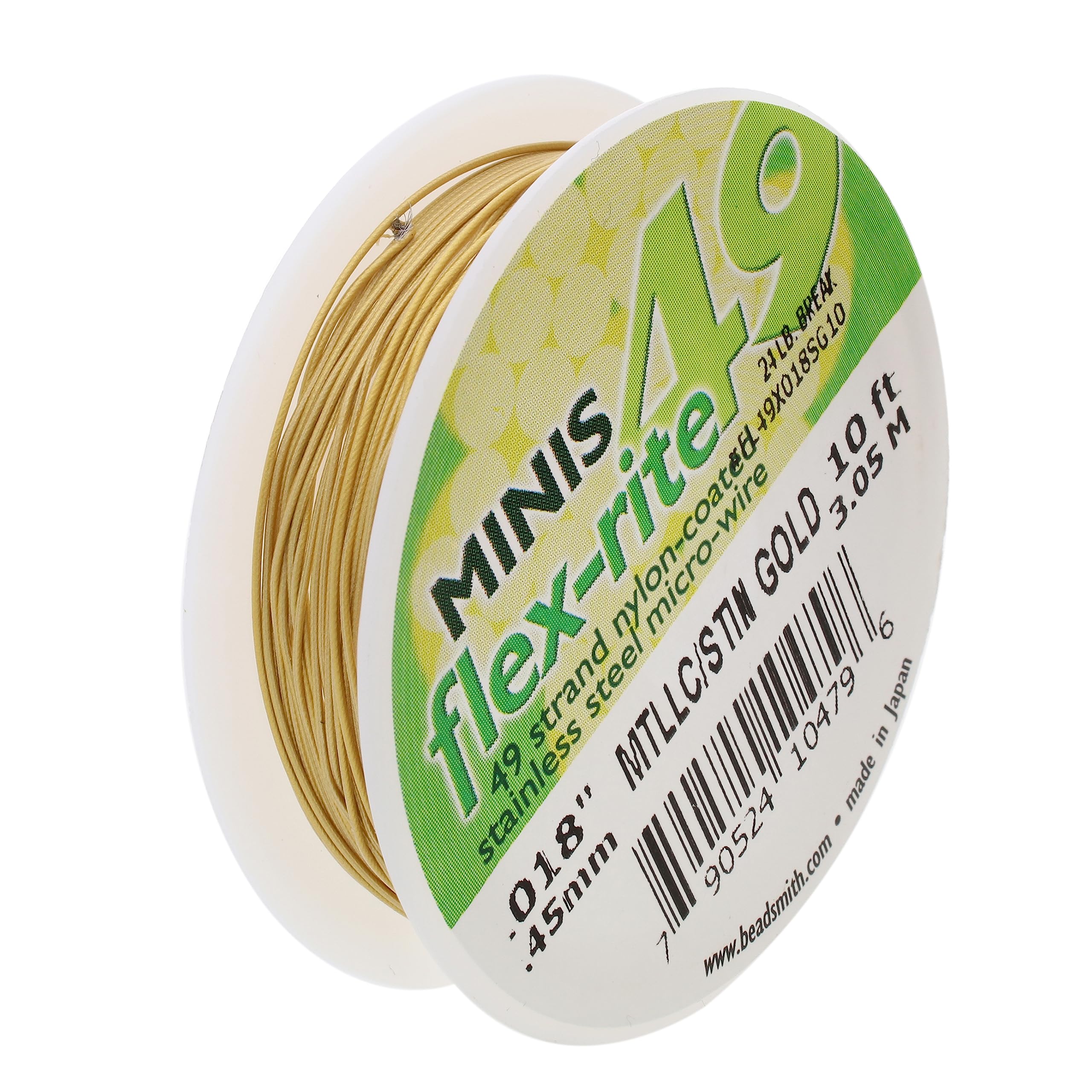 The Beadsmith Flex-Rite 7 Strand Nylon Coated, Stainless-Steel Beading Wire, Jewelry Making Supply (.018 Dia, Satin Gold - 10 Ft)