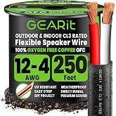 GEARit Outdoor Speaker Wire 12 Gauge,OFC Speaker Cable 250FT UL CL3 Rated | 12/4 Speaker Wire with Foot Markers,Polarity Marked for Direct Burial In-Wall,Backyard,Outdoor,Commercial(Black,4-Conductors)