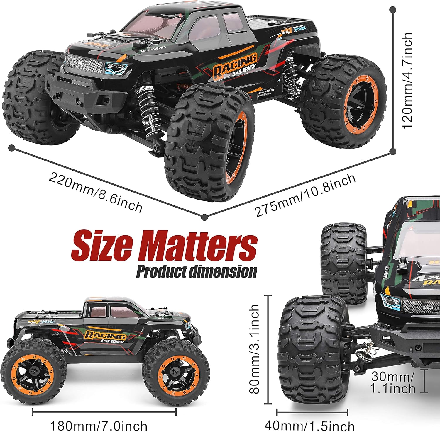Remote Control Car 16889, 1:16 Scale 2.4Ghz RC Cars 4x4 Off Road Trucks, Waterproof RTR RC Monster Truck 36KM/H, Remote Controlled Toys for Kids and Adults with 2 Batteries 35+ mins Play: Toys & Games
