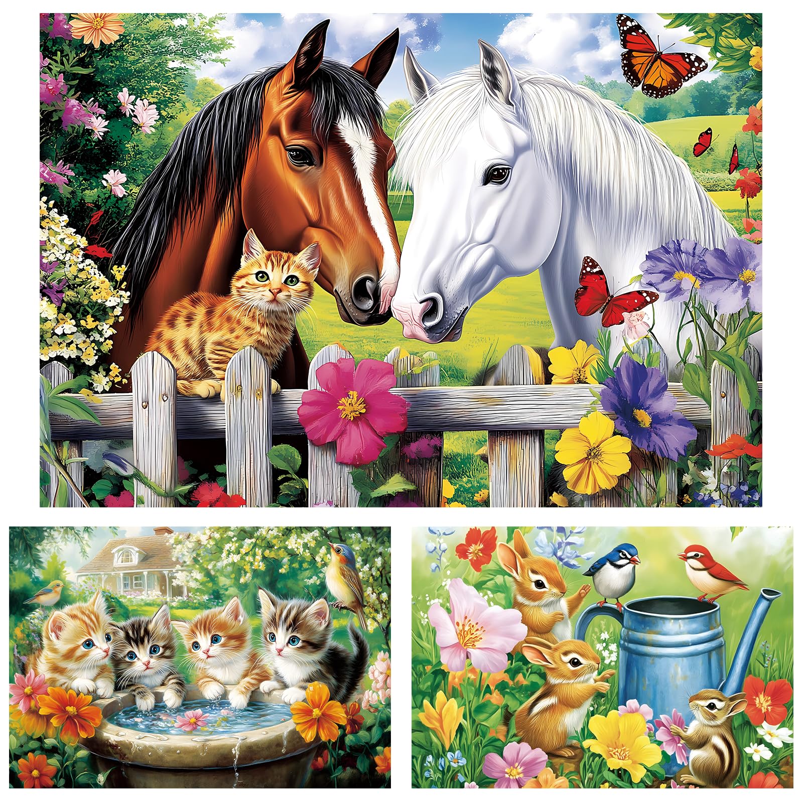 Photo 1 of 100 Piece Puzzle for Kids Ages 4-8 - Cat Rabbit Horse Puzzle - Large Puzzles for Senior Jigsaw Puzzle for Kids Ages 4-6 6-8 8-10 Year Old Educational Puzzles Toys 3-Pack