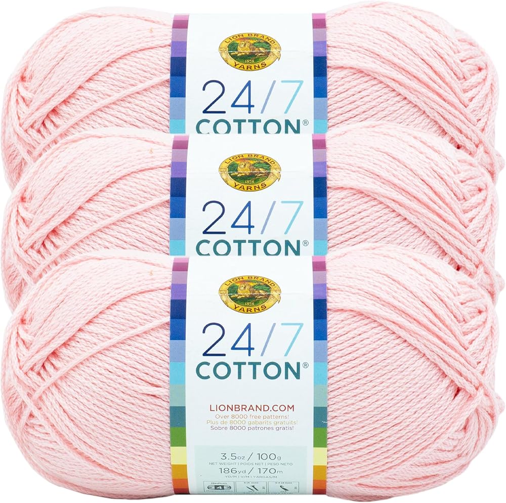 (3 Pack) Lion Brand 24/7 Cotton Yarn Pink Lemonade 100g 170m Lightweight