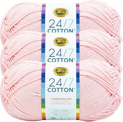 (3 Pack) Lion Brand 24/7 Cotton Yarn Pink Lemonade 100g 170m Lightweight