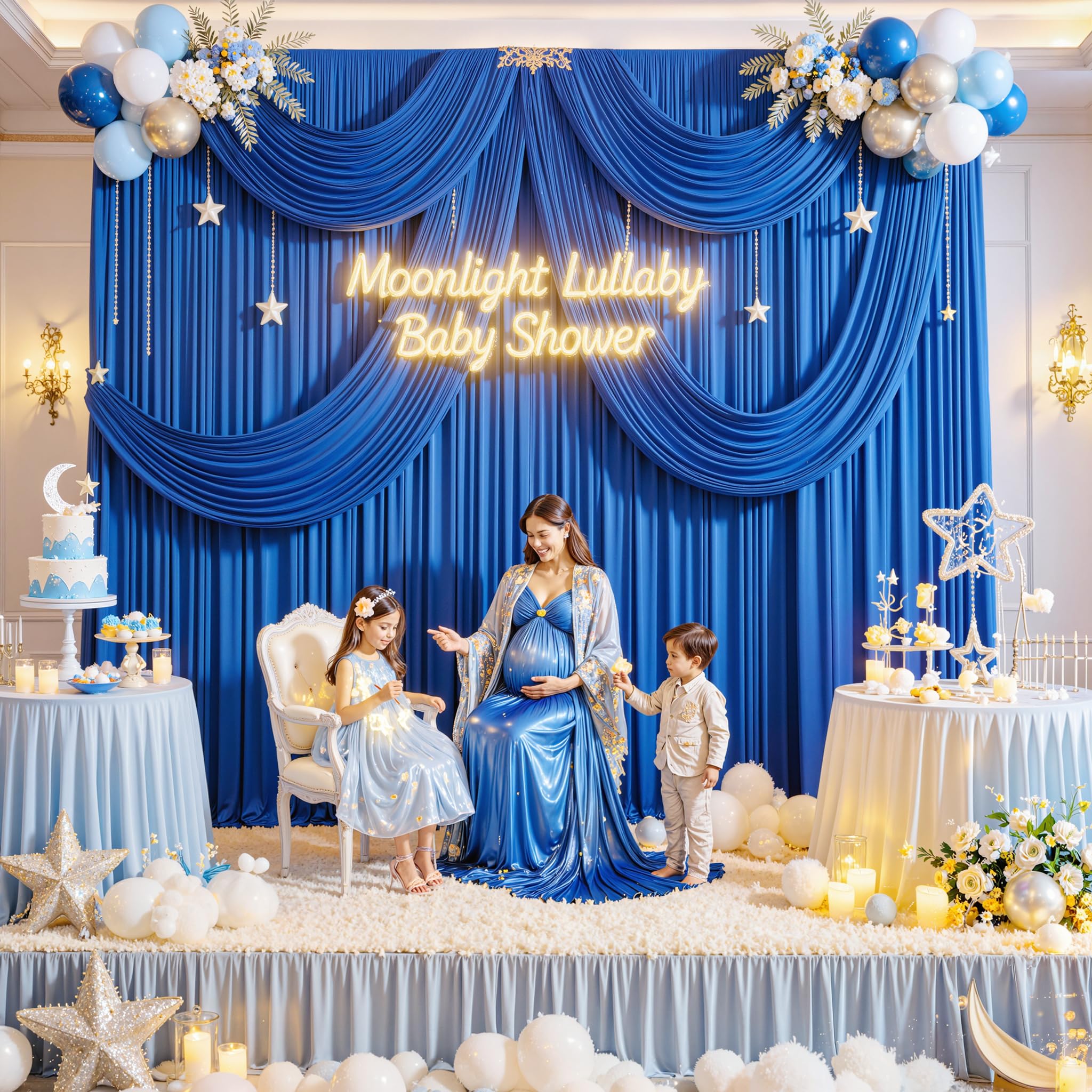 Photo 1 of 10ft x 10ft Wrinkle Free Royal Blue Backdrop Curtains for Party Stage Wedding Ceremony, Polyester Photography Backdrop Drapes Back Drop Cloth for Baby Shower,Rod Pocket Home Sliding Door Decoration