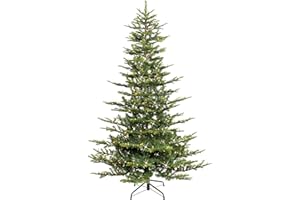 Puleo International 7.5ft Pre-Lit Aspen Fir Artificial Christmas Tree with 700 Clear Lights, 1319 Realistic Dense Branch Tips, Easy Setup Artificial Trees with Sturdy Metal Stand
