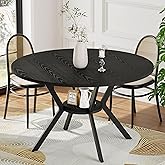 Round Kitchen Dining Table for 4, 42" Black Dinner Table with Storage Shelf, Wooden Circle Pedestal Table, Mid Century Modern