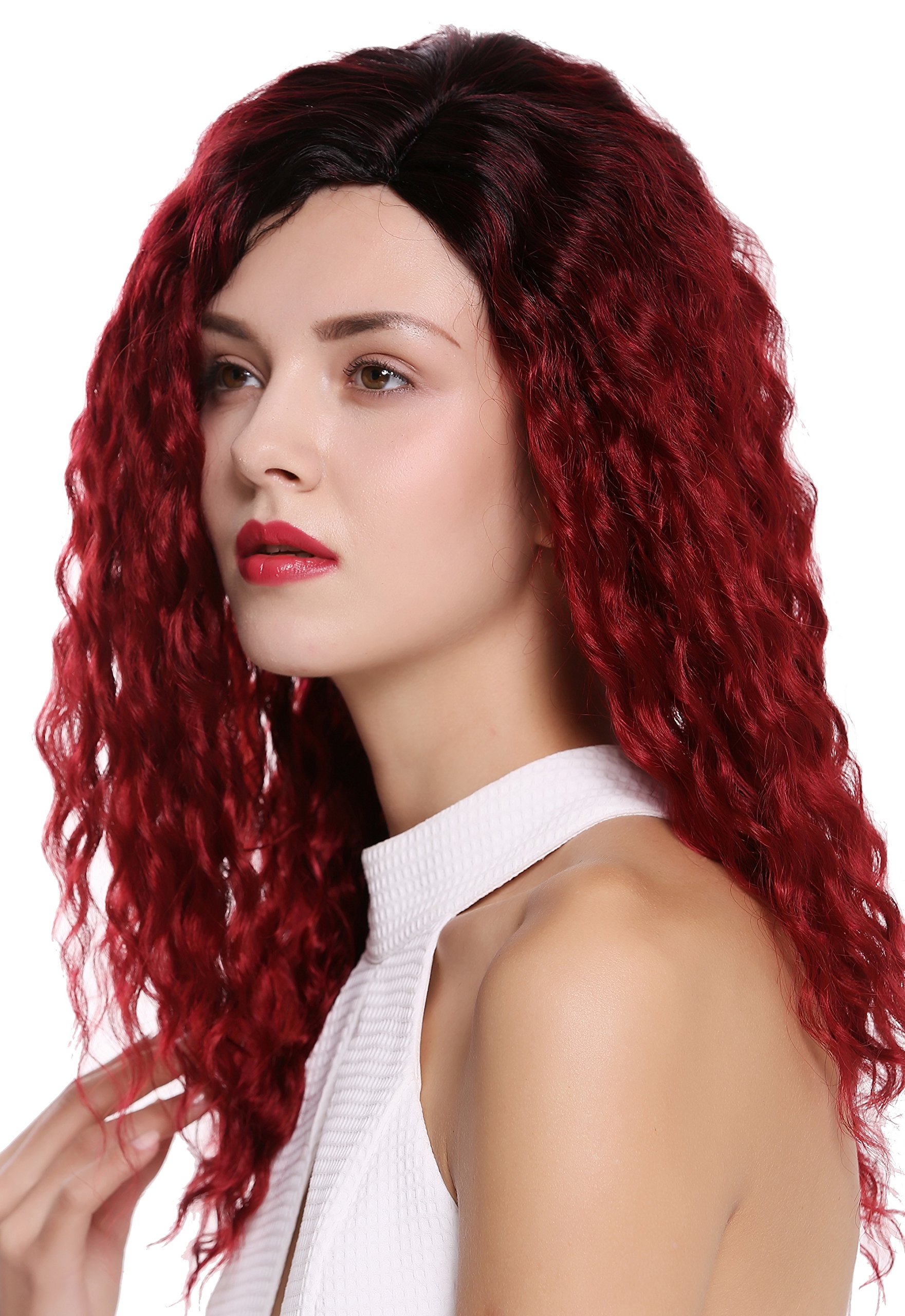 WIG ME UP - 803AD-YS871S1B Quality women's wig lady side parting afro curls curly ombre black crimson red
