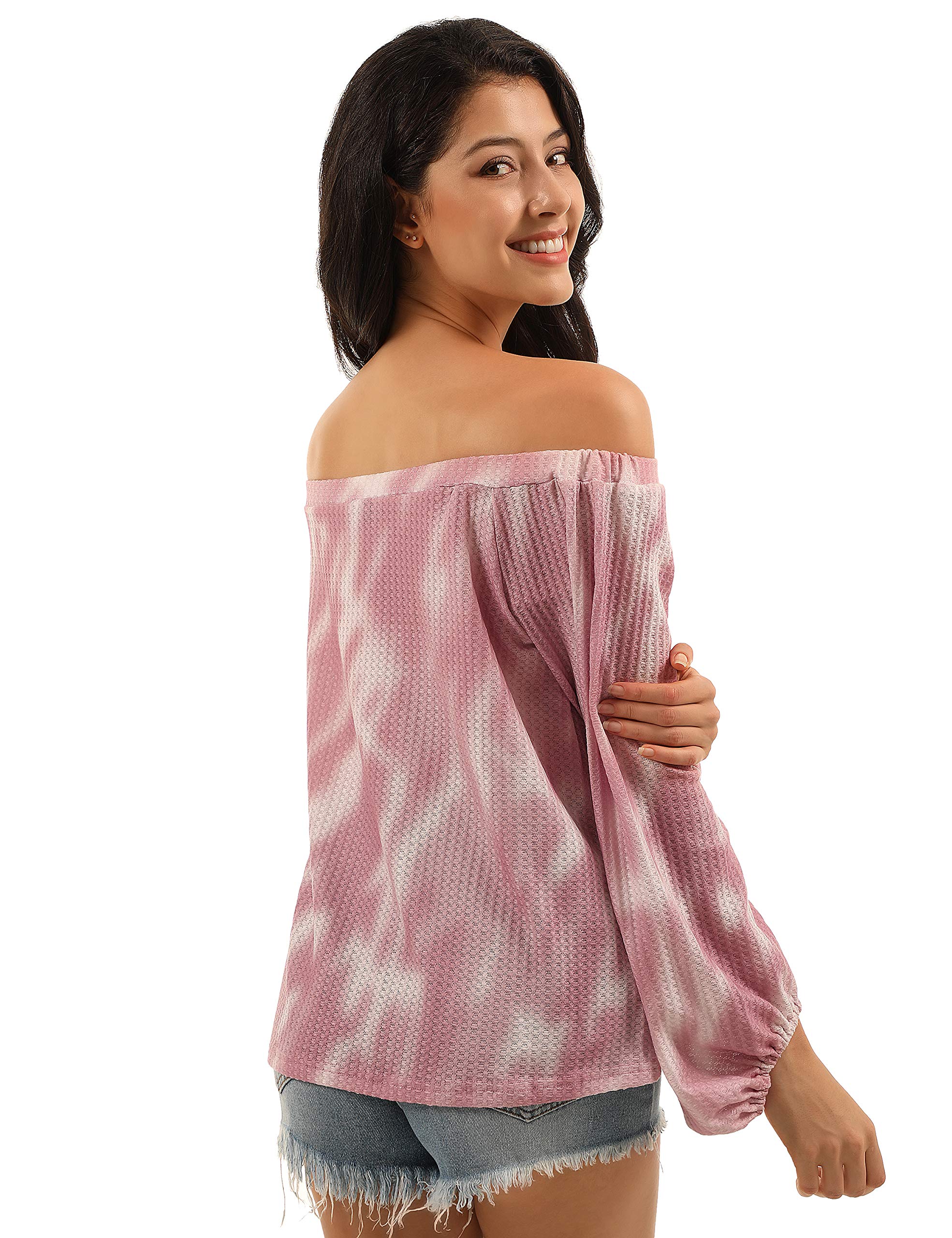 BMJL Women\'s Casual Long Sleeve Tie Dye Shirt Off Shoulder Tops Cute Plus Size Blouse（Medium，Tie dye）