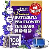 FreshDrinkUS, 100 Premium Butterfly Pea Flower Tea Bags – 100% Pure & Natural | Caffeine-Free Herbal Blue Tea | No Additives,