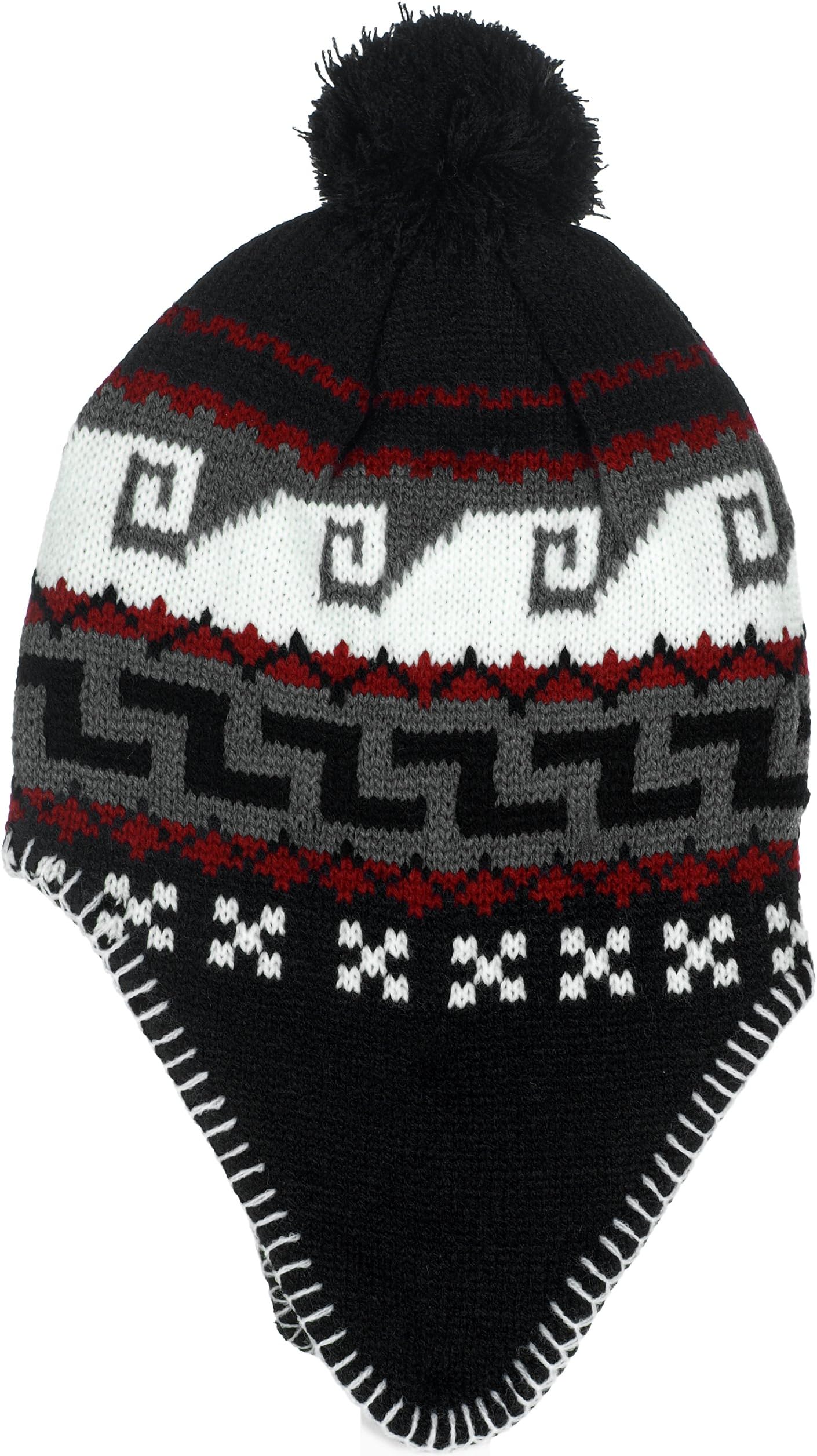 Polar Wear Boys Micro-Fleece Lined Knit Hat with Ear Flaps & Pom Pom Top