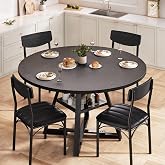 Dining Table Set for 4,Kitchen Table and Chairs for 4, Round Dining Room Table with Upholstered Chairs, 5 Piece Space Saving Circle Wood Kitchen &amp; Dining Room Dinner Dinette Table Set (Black, 42In)