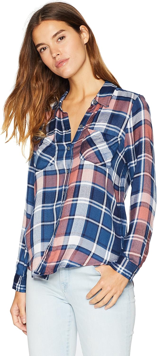 Lucky Brand Women's Boyfriend Plaid Shirt in Multi, L at Amazon Women’s