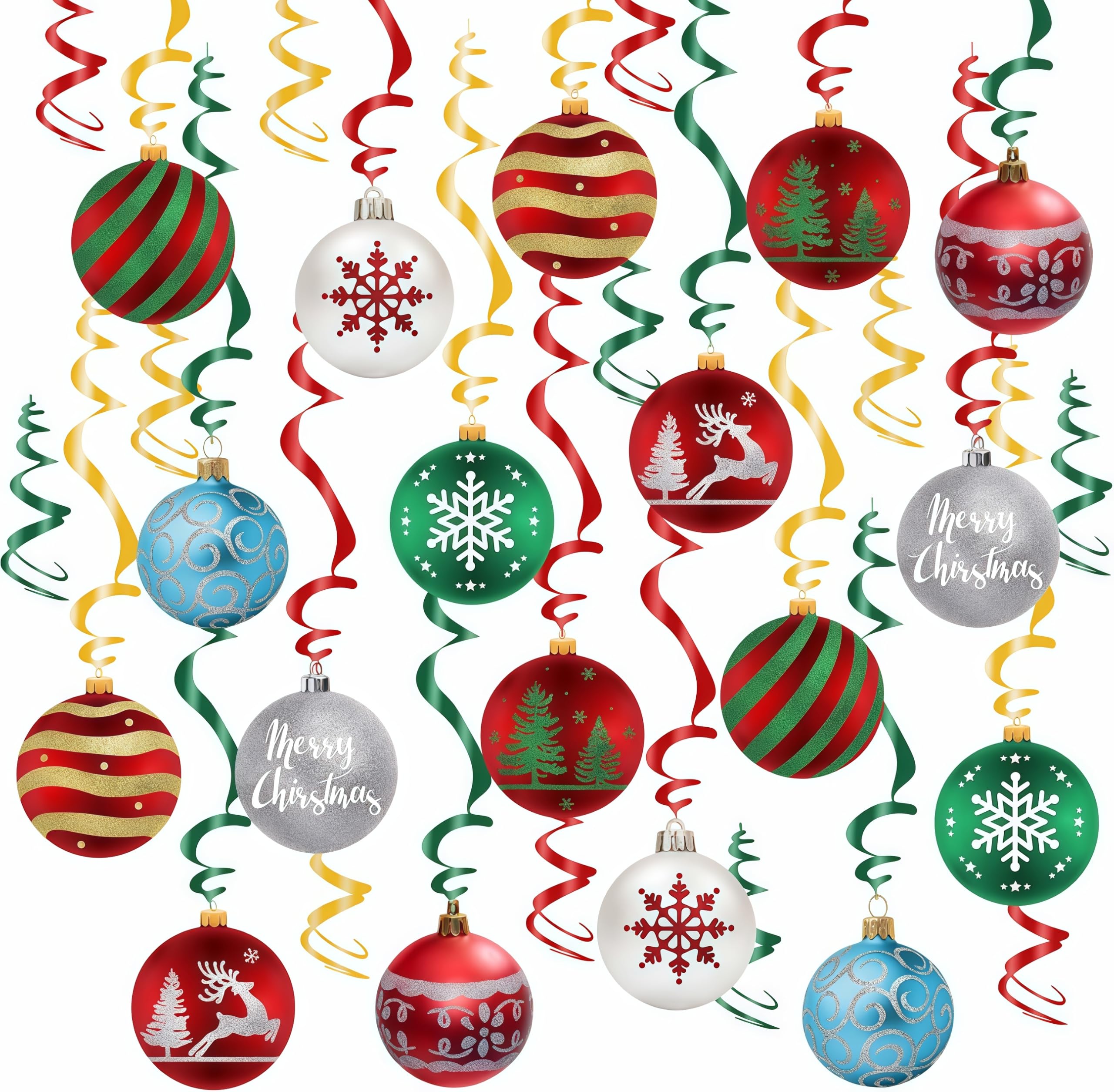 30 Rolls Christmas Party Hanging Swirl Decorations-Red Green Christmas Baubles Hanging Swirls Ceiling Decorations Shiny Foil Swirls for Christmas,Xmas Theme Home Kids Party Supplies