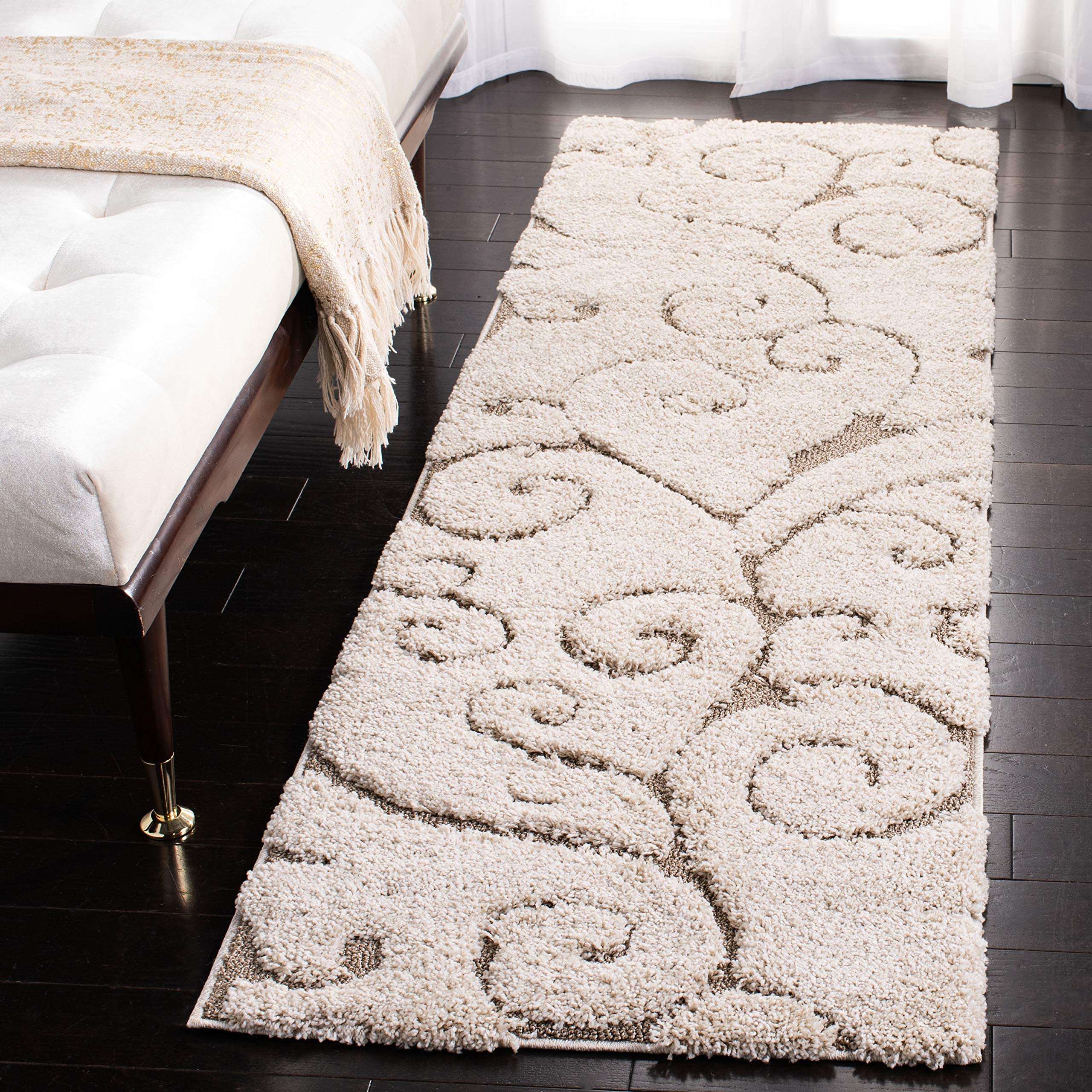 SAFAVIEH Florida Shag Collection Runner Rug - 2'3" x 19', Cream & Beige, Scroll Design, Non-Shedding & Easy to Clean, High-Low Plush Pile, Ideal for Bedroom, Foyer, Hallway (SG455-1113) Image