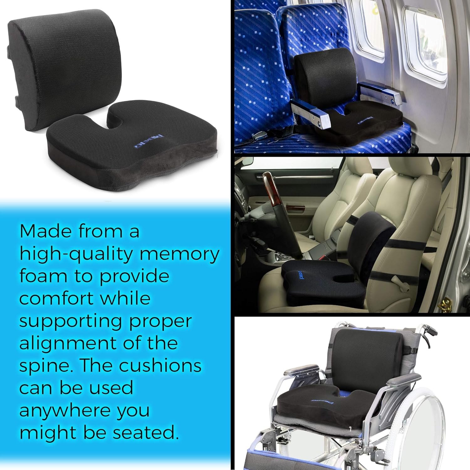 Plixio Memory Foam Seat Cushion and Lumbar Back Support Pillow- Chair Pillow for Sciatica, Coccyx, Back & Tailbone Pain Relief - Orthopedic Chair Pad for Support in Office Desk Chair and Car Seat: Home & Kitchen