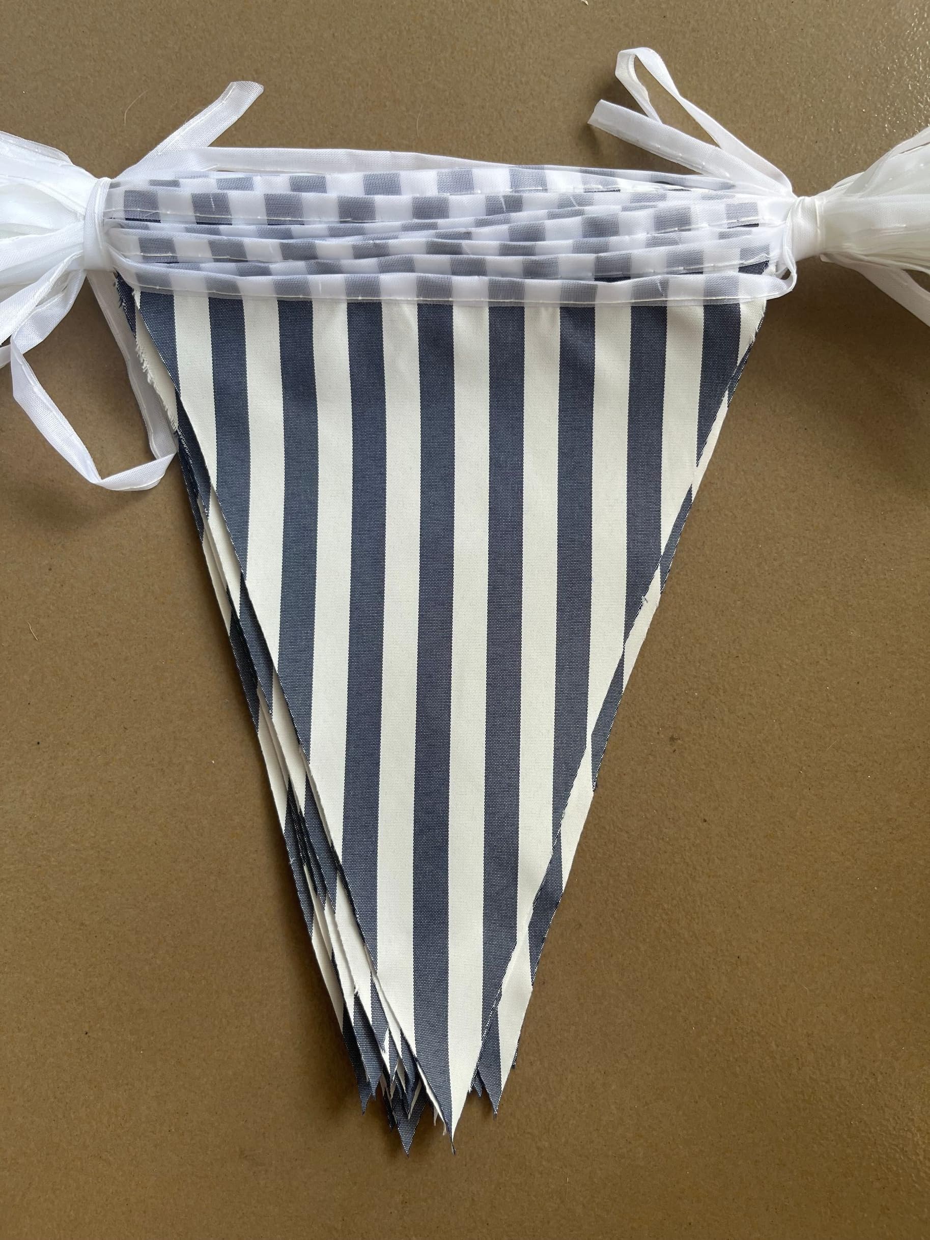 Photo 1 of ZSNICEYM 20 Meters 66ft Dark Blue White Stripes Banner Pennant Buntings Double Sided Fabric Triangle Striped Flags Party Decorations