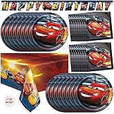 Disney Cars Birthday Decorations | Lightning McQueen Birthday Decorations | Serves 16 | Banner, Tablecloth, Plates, Napkins, Sticker | Officially Licensed