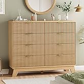 Fluted Dresser for Bedroom with 8 Drawers, 48" Wide Modern Chest of Drawers with Metal Handle, Wooden Dresser TV Stand, Wood Closet Clothes Storage Organizer for Living Room, Hallway, Natural Oak