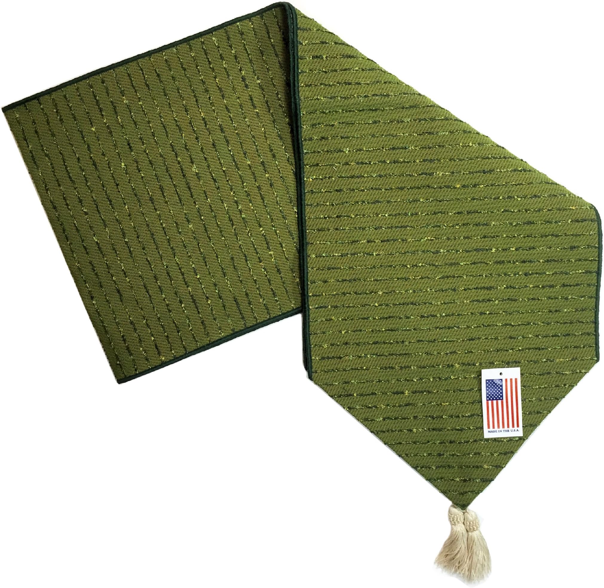 Manual Boucle Avocado Stripe Woven Unlined Textured Tablerunner USMS72 13x72 Green