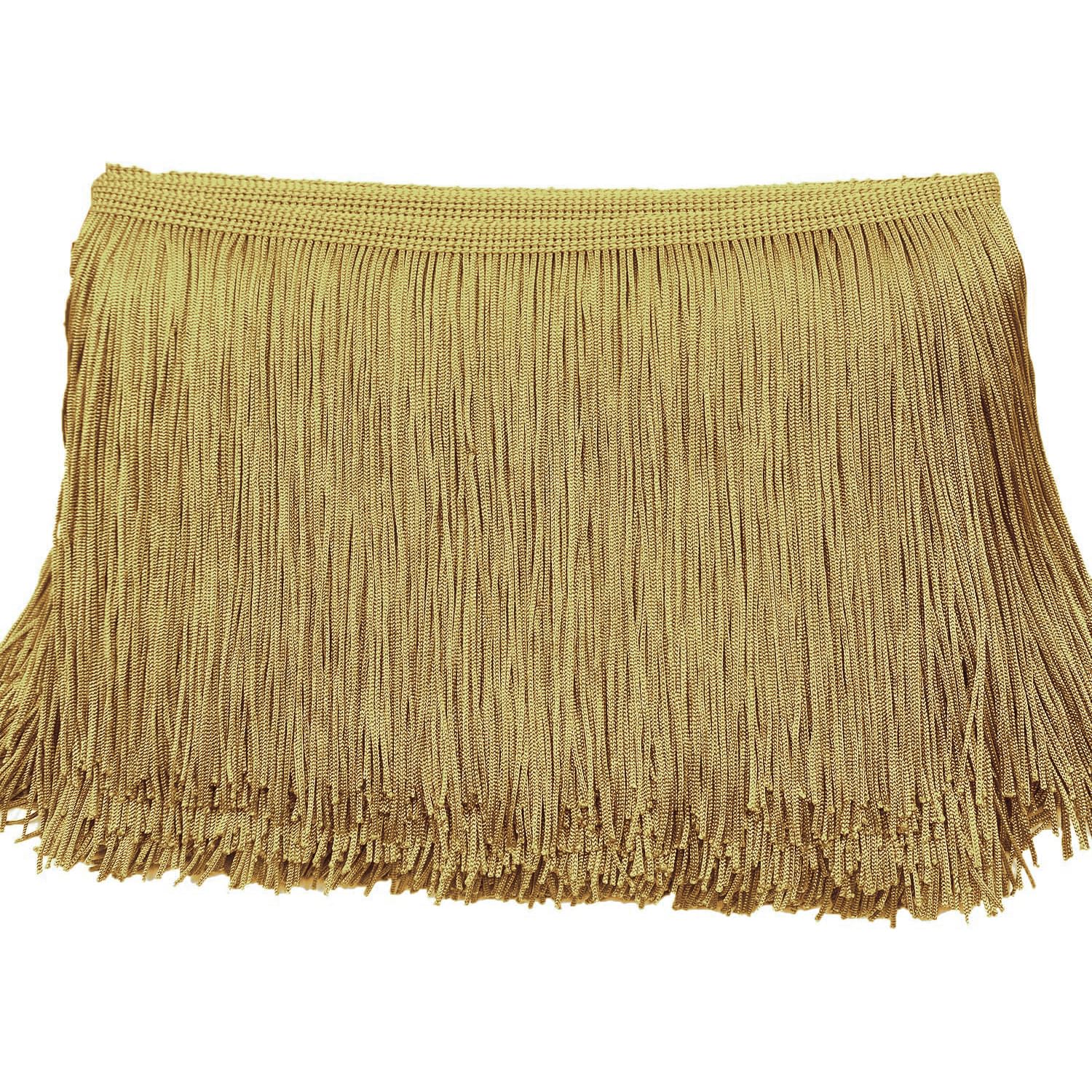 20 cm x 10 m fringe border, fringe tape, decorative ribbon, dance fringe, cut fringe, silk tassel, fringe ribbons for sewing, DIY crafts, clothing, lingerie, costumes, curtains, decoration, gold A