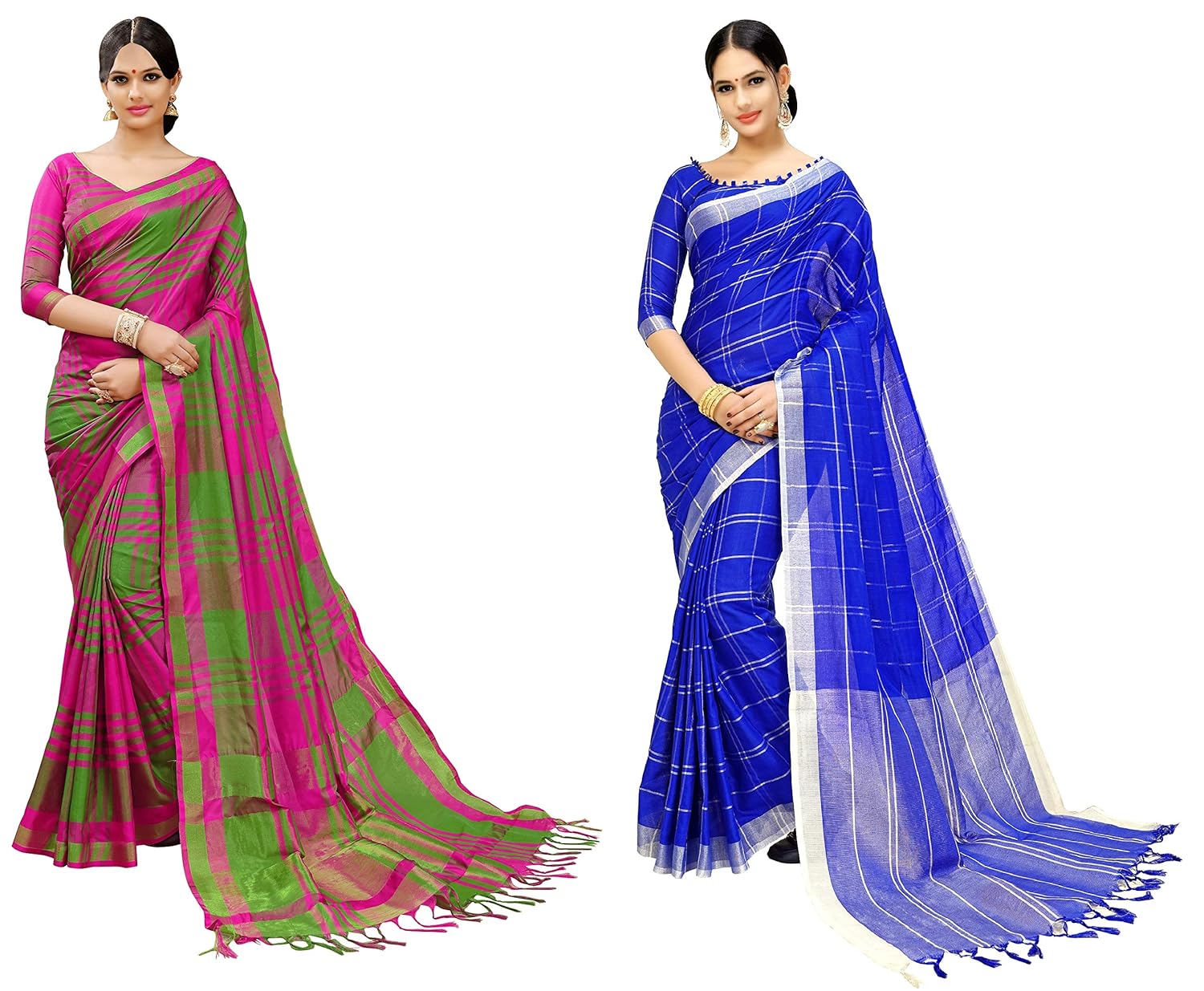 anni designer women's cotton silk & linen cotton with blouse pack of two sarees