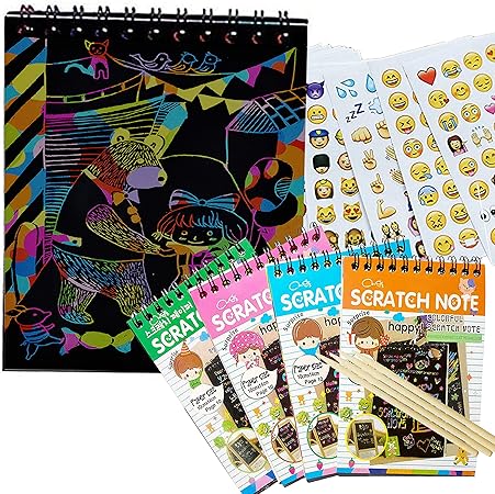 Amazon Baivyle 4パック Scratch スケッチアートノートパッド Mini Scratchアートレインボーミニノートwith Woodenスタイラス4つカラー 4つ付きスタイラスとスタイルscratch紙メモ帳 手芸 画材 通販