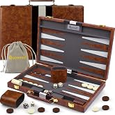 Large Backgammon Sets for Adults - Classic Board Games for 2 Players Adults and Kids - Premium Backgammon Set 15 inch Board and 32 Backgammon Pieces in Quality PU Leather Case - Gift for Man