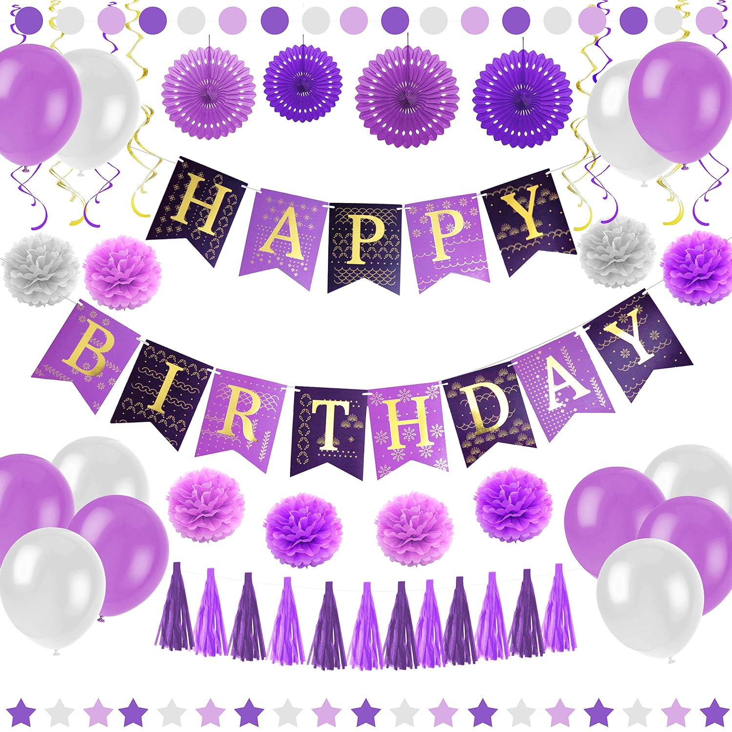 Enfy Birthday Party Decorations Kit Chic Purple Decoration Set