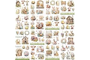Wxiben Rub on Transfers for Crafts and Furniture - 16 Sheets Easter Rub on Transfers Stickers Watercolor Bunny Floral Chickens Eggs Rub on Decals for Spring Easter DIY Wood Craft Home Office Decor