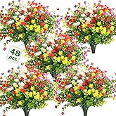 WILLBOND 48 Bundles Artificial Flowers Outdoor,UV Resistant Faux Plastic Plants Greenery Shrubs Flower Bulk for Hanging Planter Porch Window Home Wedding Spring Summer Decor (Fresh Color)