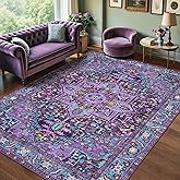 Kokia 8x10 Washable Area Rugs Violet Purple with Vintage Orient Design Soft Rug for Living Room or Bedroom Non-Slip Low Pile 