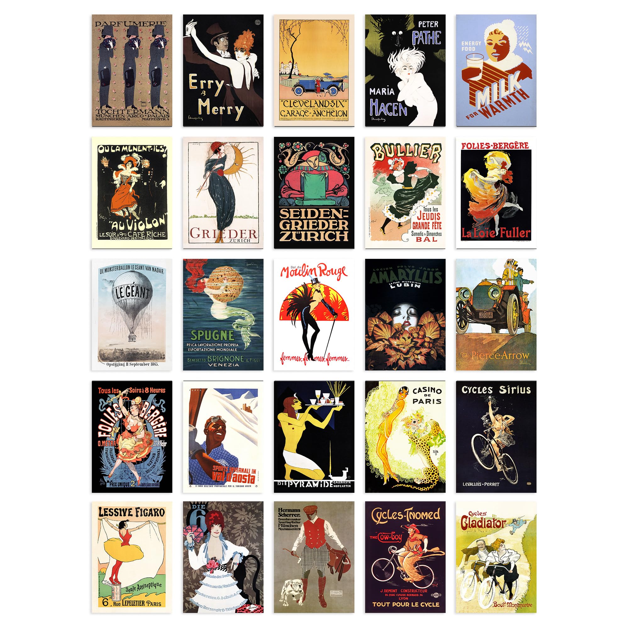Artery8 50 Pcs Art Deco Vintage Advert Posters Aesthetic Collage Kit Wall Art Prints A6 Set Pack 14.8 x 10.5 cm (5.8 x 4.1) Room Decor Old Retro 1920's Advertising
