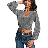 YYA Women's Sparkly Tops for Women Ruffle Sparkly Shiny Turtle Neck Shirts Long Sleeve Slim Fitted Tops S-XXL