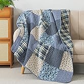SLPR Cotton Quilted Throw Blanket, 50" x 60" Floral Farmhouse Patchwork Quilt, Shabby Chic Patchwork Throw Lap Quilt for Couch, Blue Symphony