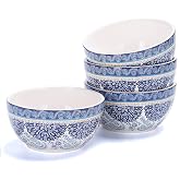 Bico Ceramic Cereal Bowls Set of 4, 26 oz, 6 Inch, Blue Talavera | microwave and dishwasher safe, 3" deep, lead and cadmium free, for cereal, soup, salad, and noodle, gift for housewarming
