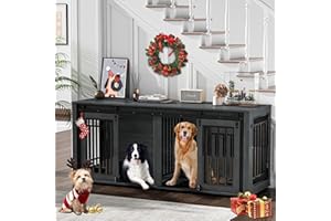 DEYGIA Large Dog Crate Furniture for 2 Dogs, Upgrade 71" Pro XXL Sliding Door Heavy Duty Dog Kennel Furniture with Divider, Steel Frame Indoor Double Dog Crate for Large Medium Small Dogs, Dark Black