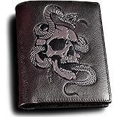 skneephate Cool Wallets For Men Bifold,Skull Mens Wallet Leather Vertical,RFID Blocking,Gifts for Him Husband and Boyfriend (Coffee)