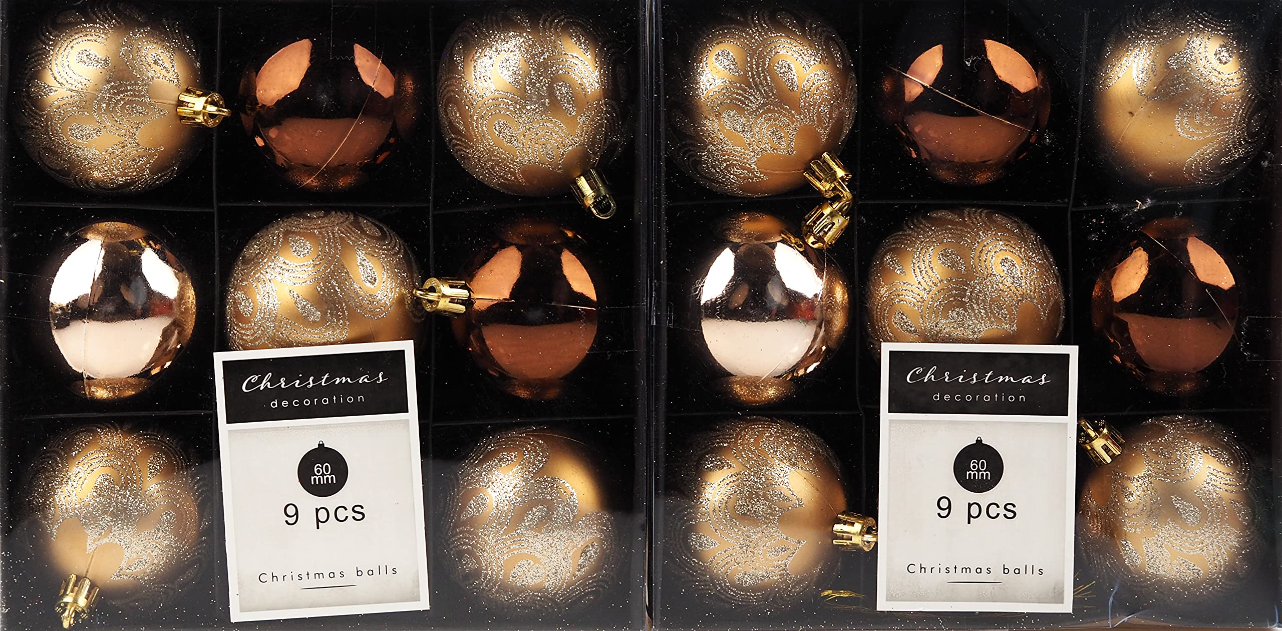 BWG 18 Christmas Tree baubles Decorations - Glitter Peacock Print - Amber Brown