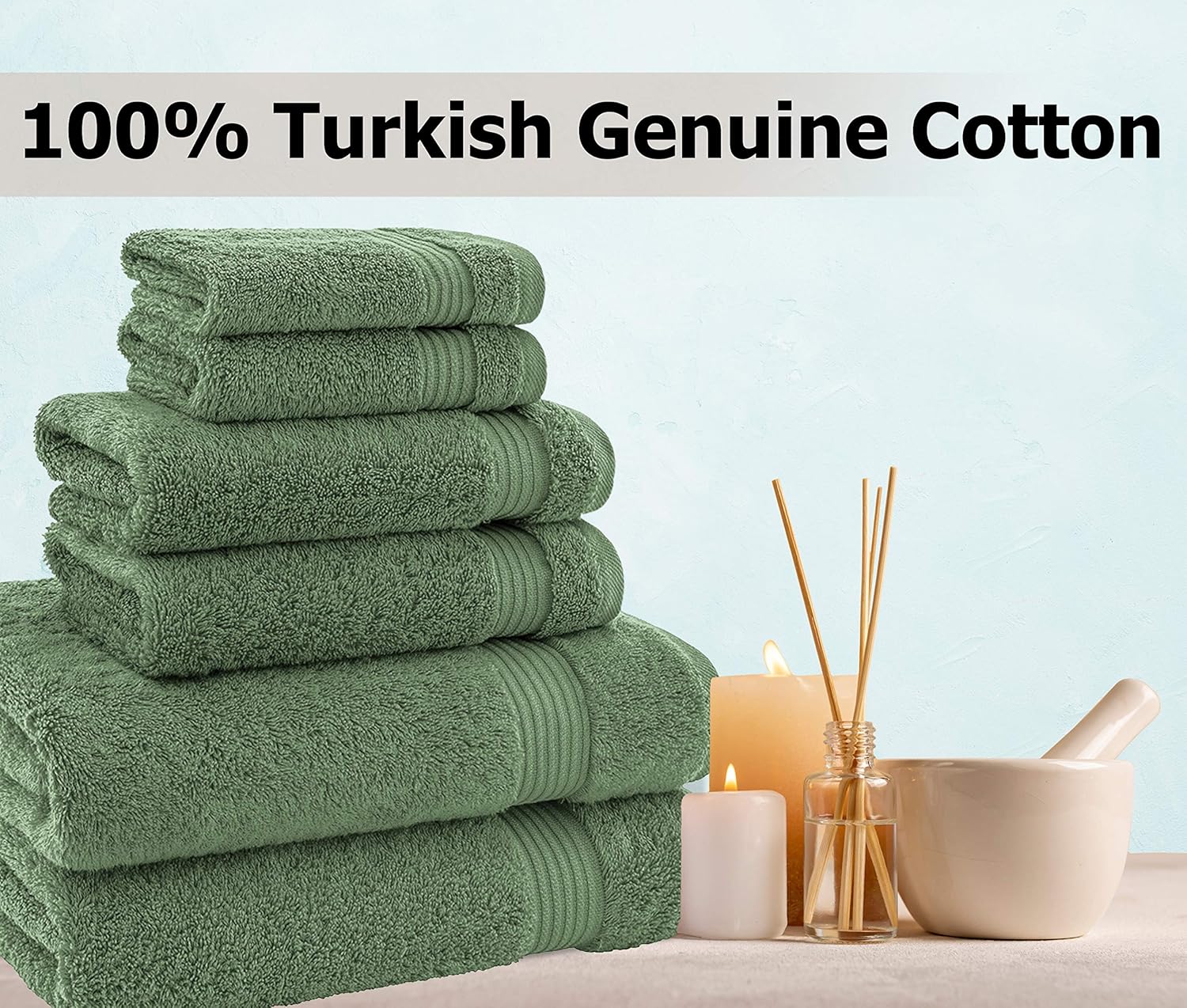 AmericanBathTowels 2 Washcloths, 2 Hand Towels, 2 Bath Towels, Soft & Absorbent 600 GSM Premium Hotel & Spa Quality 6 Piece Genuine Turkish Cotton Bathroom Towel Set, Green: Home & Kitchen