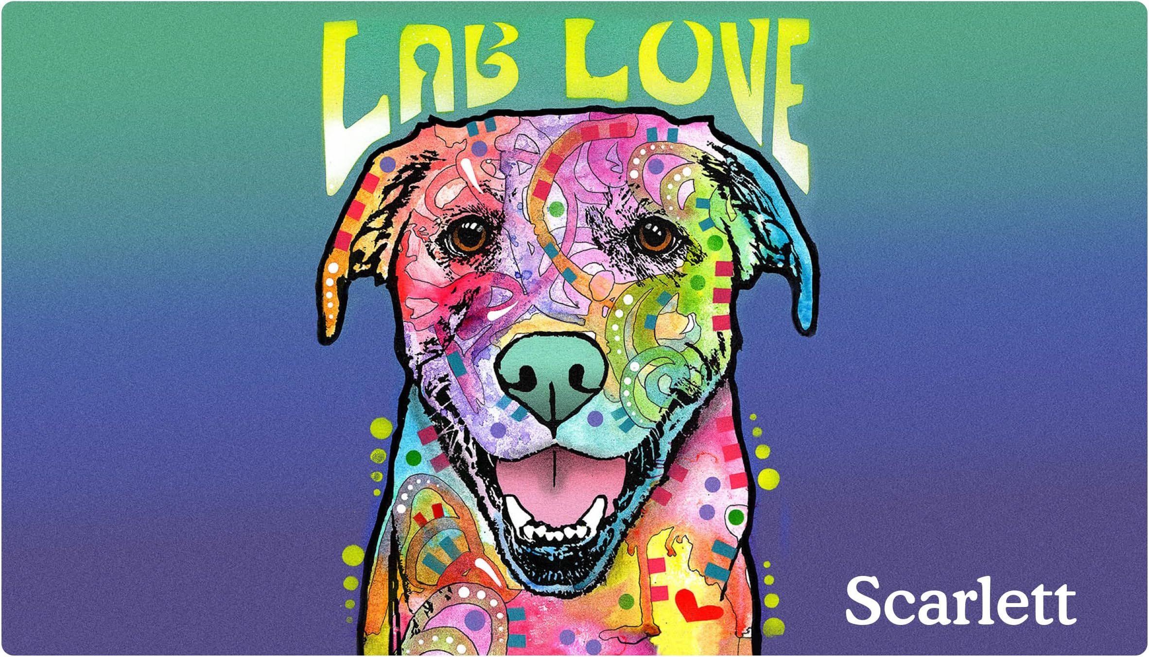 DrymatePersonalized Pet Bowl Placemat, Dean Russo, Custom Dog & Cat Food Feeding Mat - Absorbent Fabric, Waterproof Backing - Machine Washable/Durable (USA Made) (16" x 28") (Lab Love)
