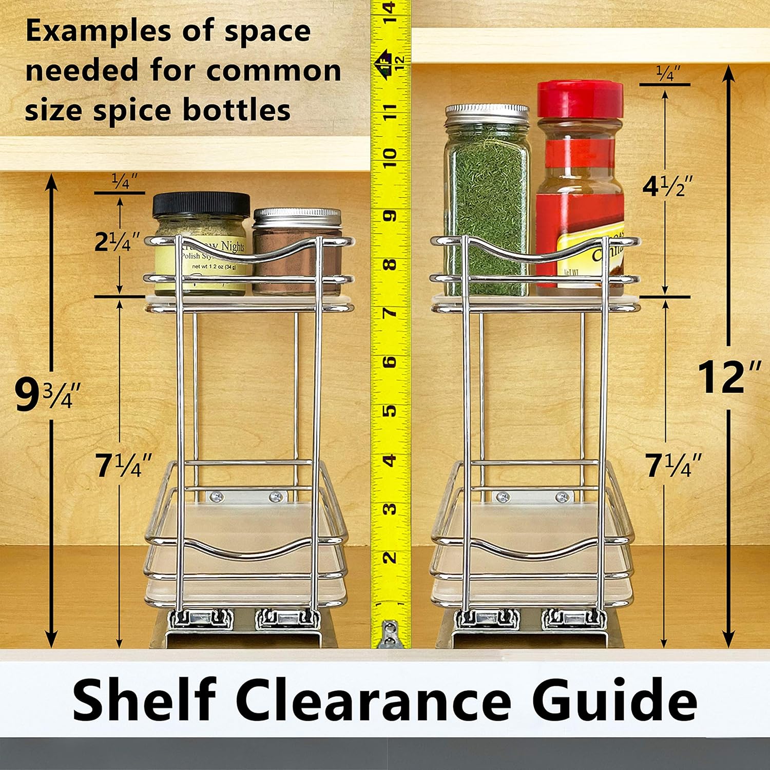 Lynk Professional Slide Out Double Spice Rack Upper Cabinet Organizer, 4-1/4", Chrome: Kitchen & Dining