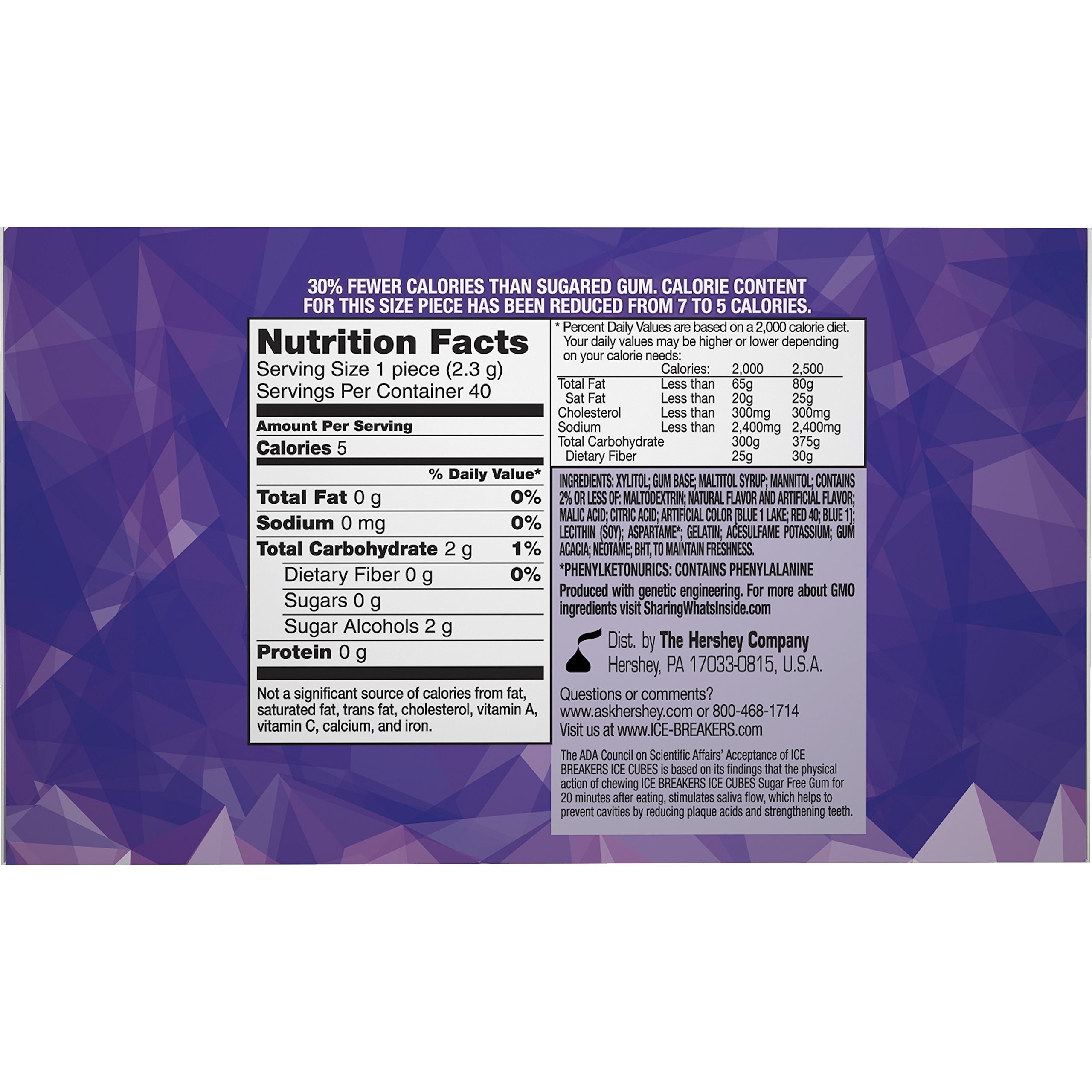 Ice Breakers Ice Cubes Sugar Free Gum with Xylitol, Arctic Grape, 40